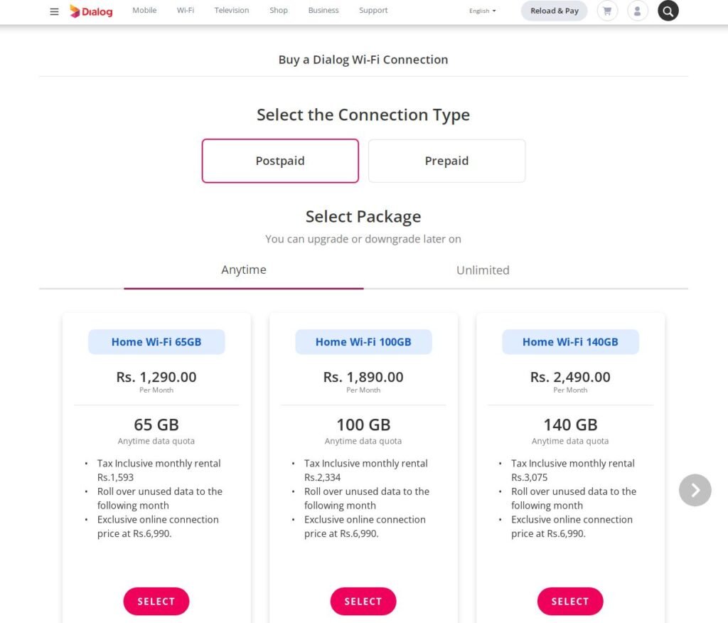 Dialog 4G Home Broadband Data