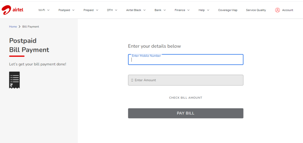 airtel bill payment web portal